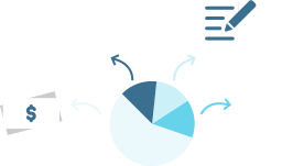 A pie graph showing portions being divided to different parties such as administration and third parties